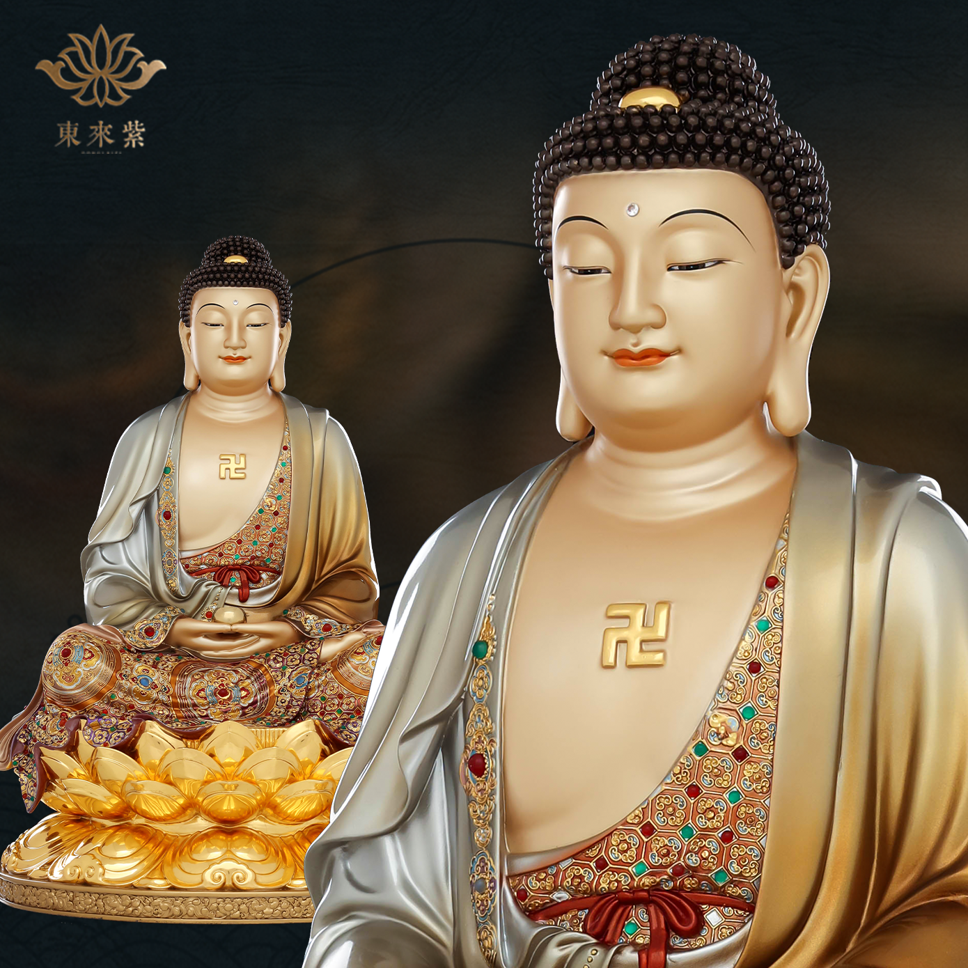 释迦摩尼神像三宝佛像如来佛祖阿弥陀佛药师佛娑婆三圣东来紫铜像