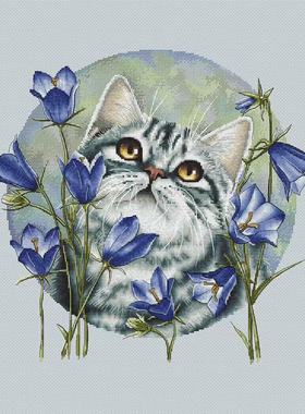 法国DMC十字绣套件动物 A1262铃兰花猫咪 28CT 装饰画新款