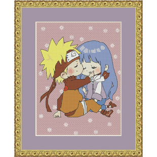 法国DMC十字绣套件卡通动漫A1562火影忍者鸣人和雏田 彩色布简单