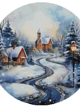 DMC十字绣材料包装饰画 D231 雪夜 风景画14CT印花简单绣法新款