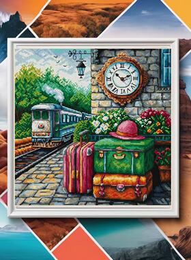 法国DMC十字绣套件风景 A1208火车站台28CT 满绣 装饰画新款