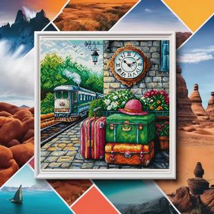 法国DMC十字绣套件风景 A1208火车站台28CT 满绣 装饰画新款