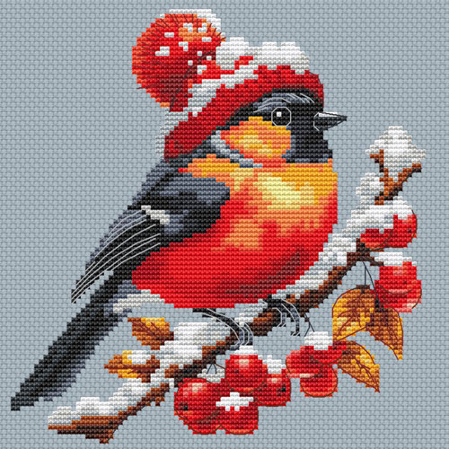 法国DMC十字绣套件花卡通动物 A1616红腹黑雀 灰色布 简单好绣