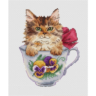 法国DMC十字绣套件卡通动物 A1565茶杯猫咪 28CT简单印花