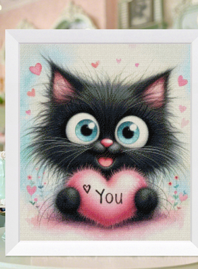 法国DMC十字绣套件D486-爱你小猫咪全针25CT简单新手 满绣动物