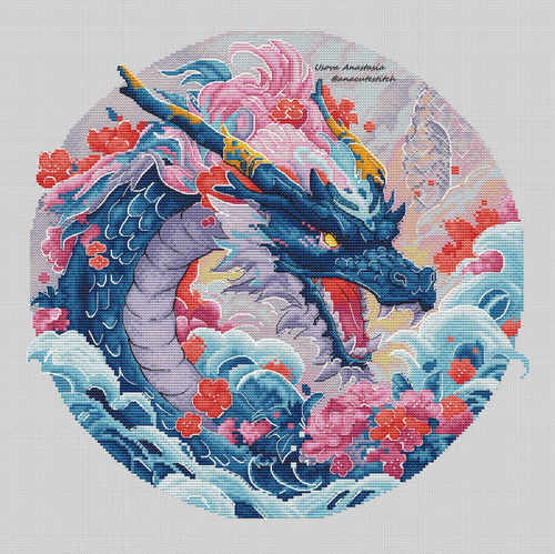 宝石龙圆形印花DMC套件十字绣