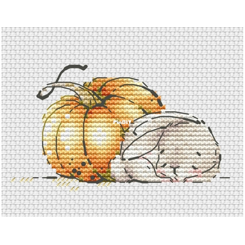 法国DMC十字绣套件卡通动物 A1377南瓜小兔 28CT 简单 印花