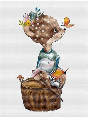 法国DMC十字绣套件卡通动物 A1387可爱小鹿 28CT 简单 印花