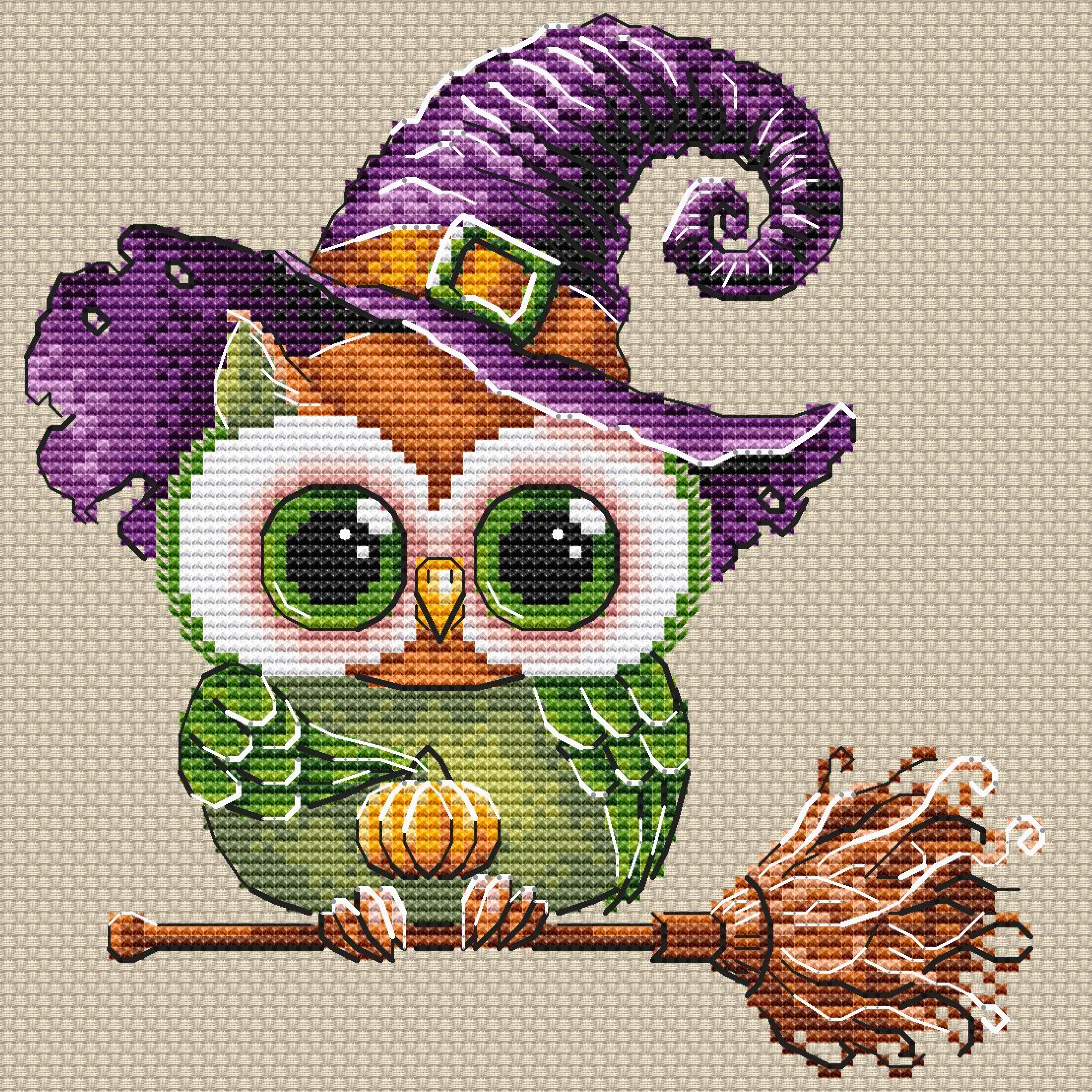 法国DMC十字绣套件卡通动物 A1443魔法猫头鹰 亚麻色棉布 印花