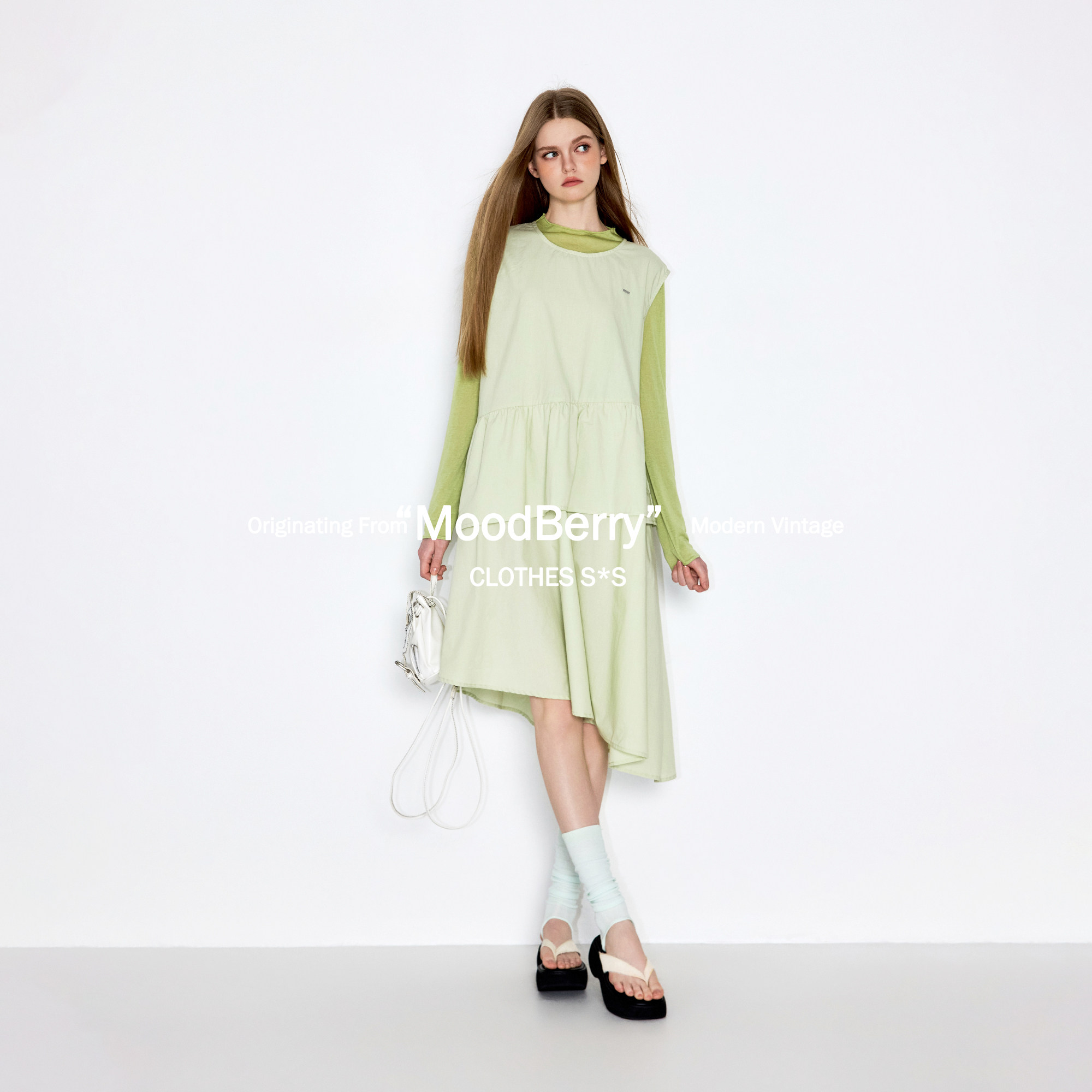 MoodBerry 美式复古设计感无袖背心连衣裙女夏季圆领休闲百搭裙子图片