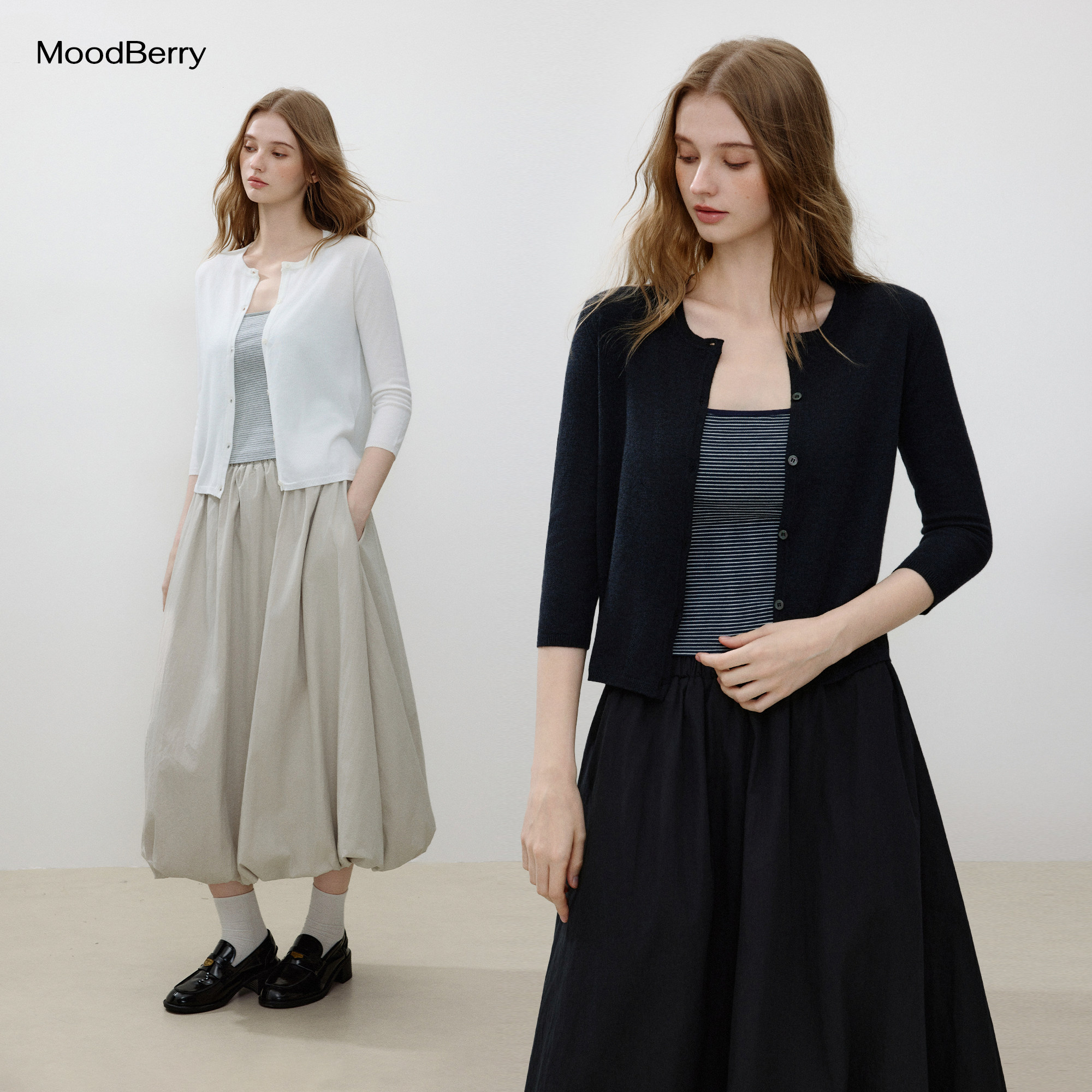 MoodBerry 美式复古针织开衫女秋季显瘦百搭基础薄款背心两件套装图片
