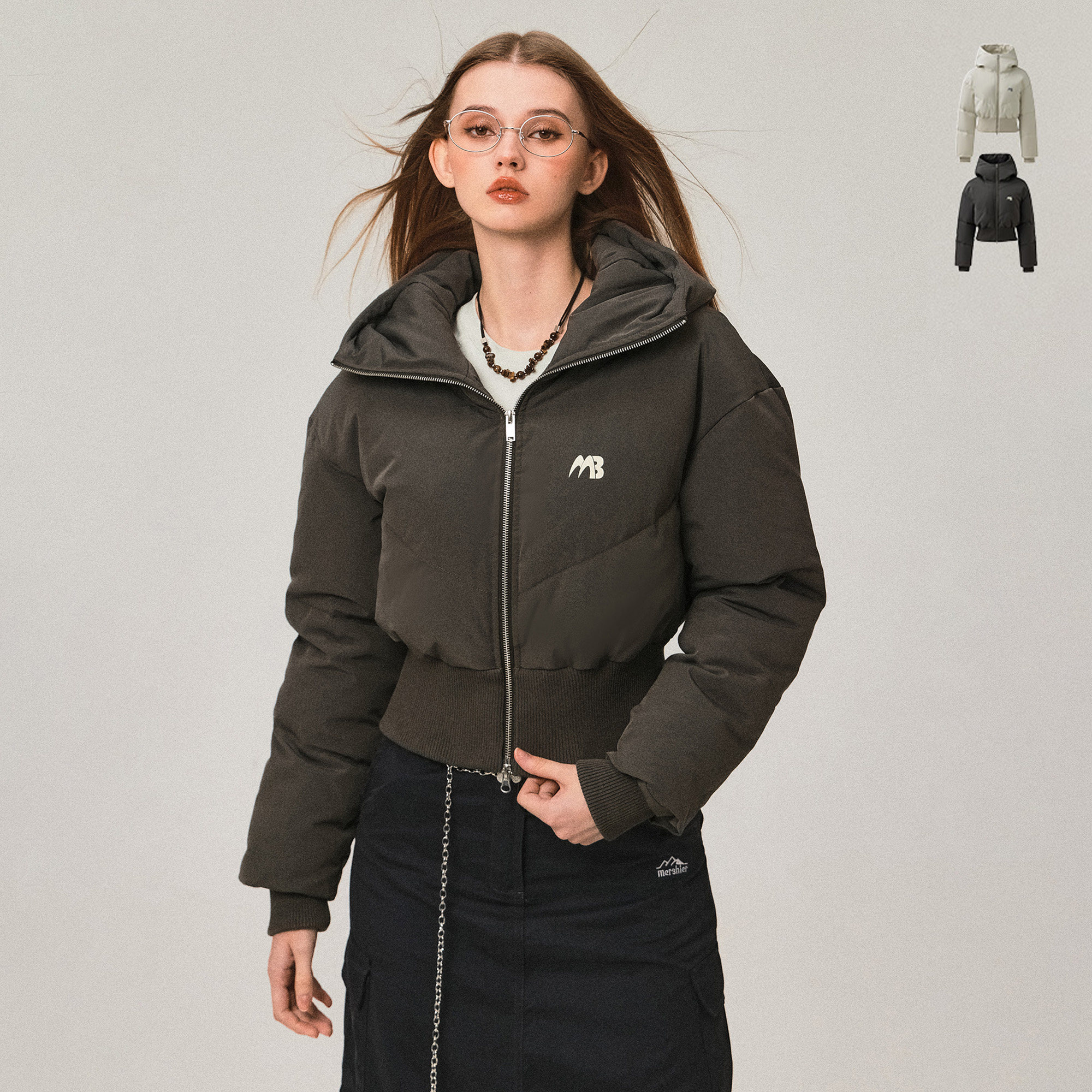 MoodBerry 美式复古连帽棉衣外套女冬季短款收腰显瘦保暖加厚棉服