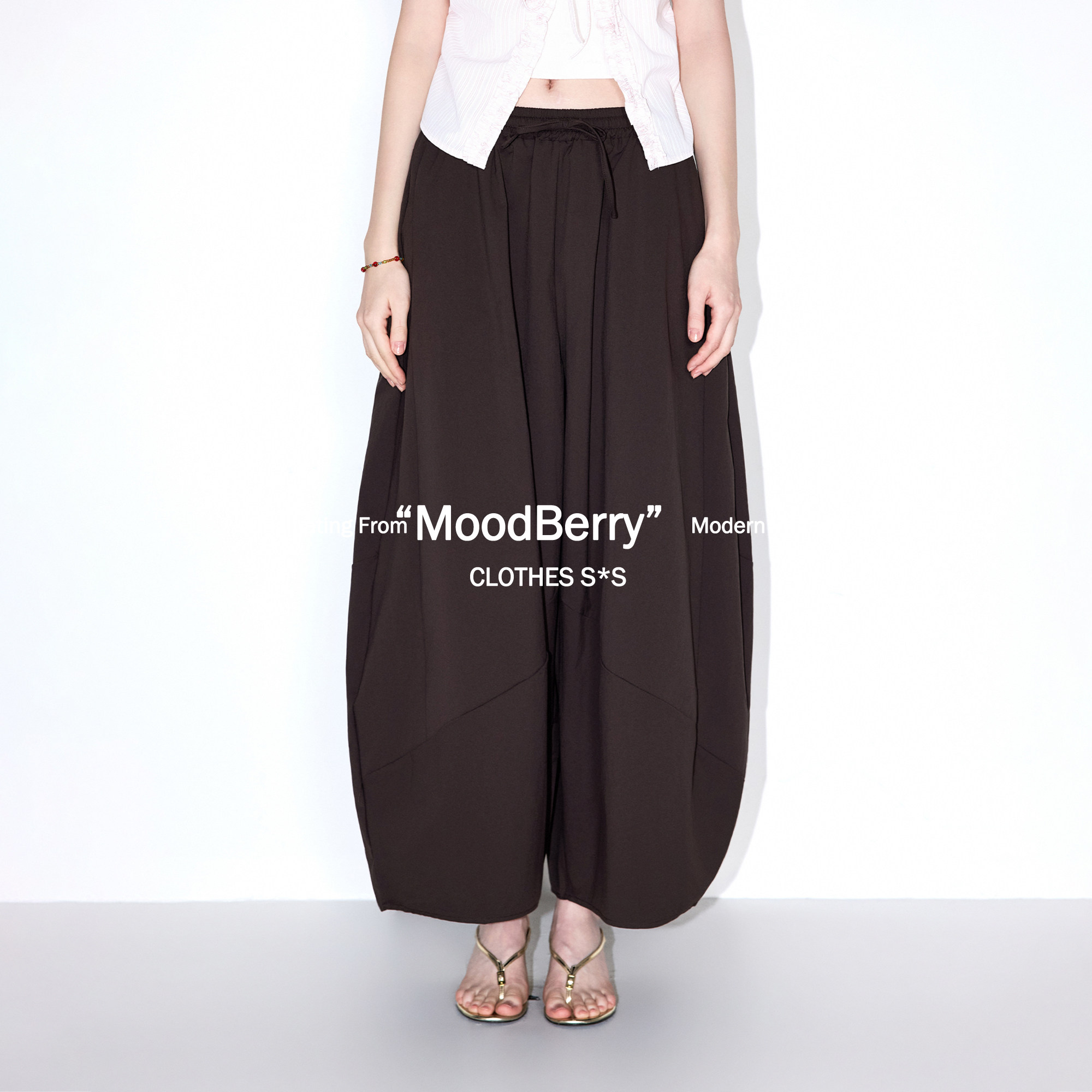 MoodBerry 美式复古褶皱垂感九分灯笼裤女夏季休闲百搭宽松阔腿裤图片