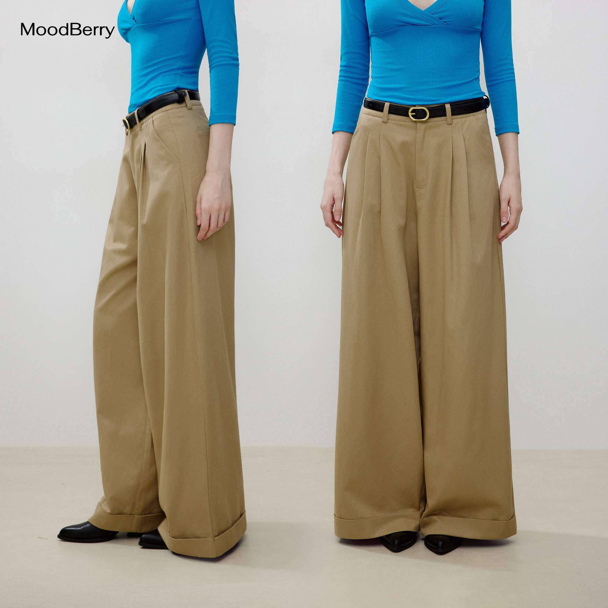 MoodBerry 美式复古压褶高腰垂感休闲裤女秋季宽松休闲百搭阔腿裤图片