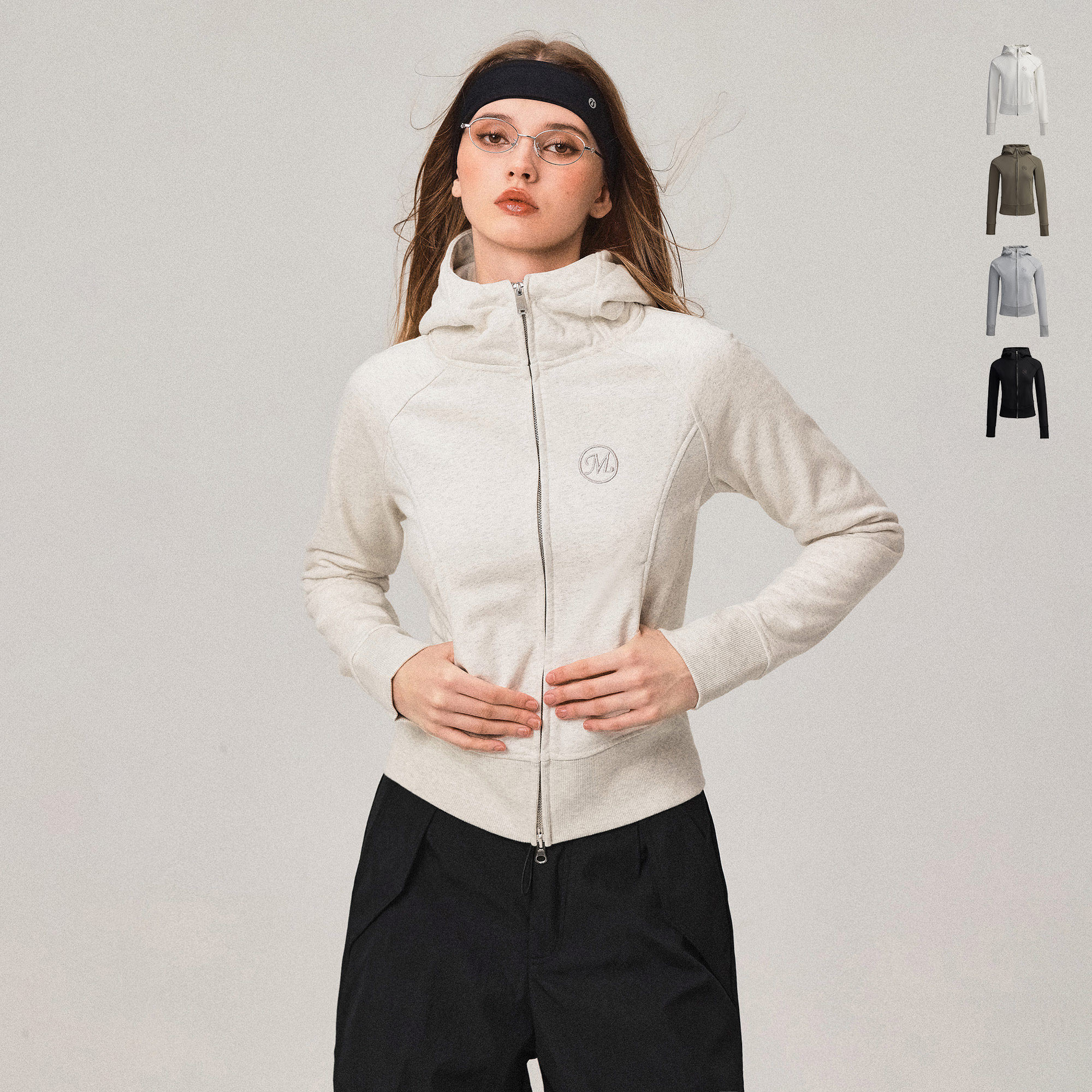 MoodBerry 美式辣妹连帽卫衣开衫女春秋修身显瘦短款拉链运动外套