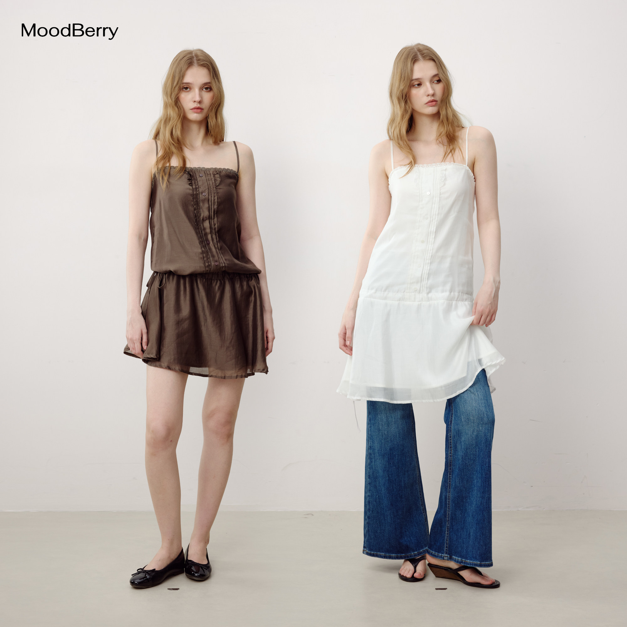 MoodBerry 美式复古纯色天丝木耳边天丝吊带连衣裙女夏季休闲裙子图片