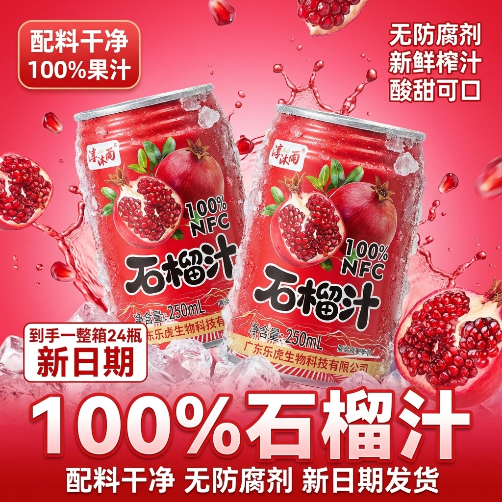 100%NFC石榴汁250ml*24罐一箱无添加蔗糖低脂解腻火锅搭档果汁0脂
