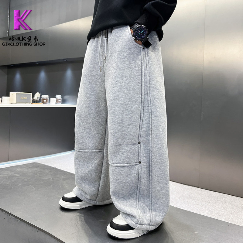 GUJIK 男童冬装裤子2025新款休闲裤加绒长裤中大童男孩酷帅阔腿裤