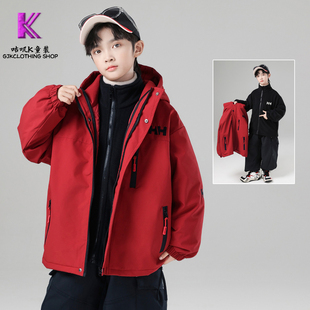 GUJIK男童冲锋衣2025新款加绒加厚外套男女可拆卸三合一冬季儿童