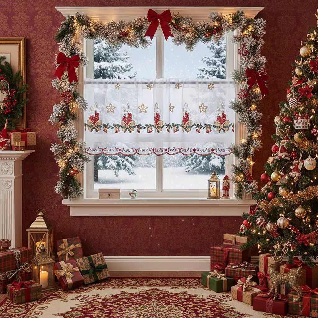 圣诞咖啡帘装饰氛围帘半帘