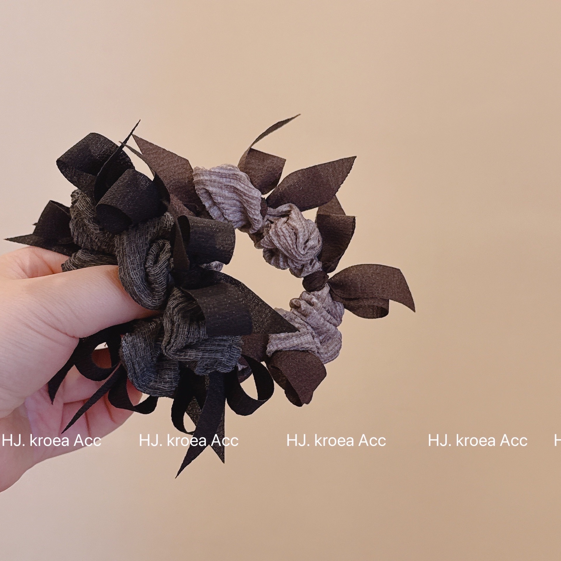 韩国原单～手工编织蝴蝶结小香风皱皱棉发圈不缠发头花皮套发饰女