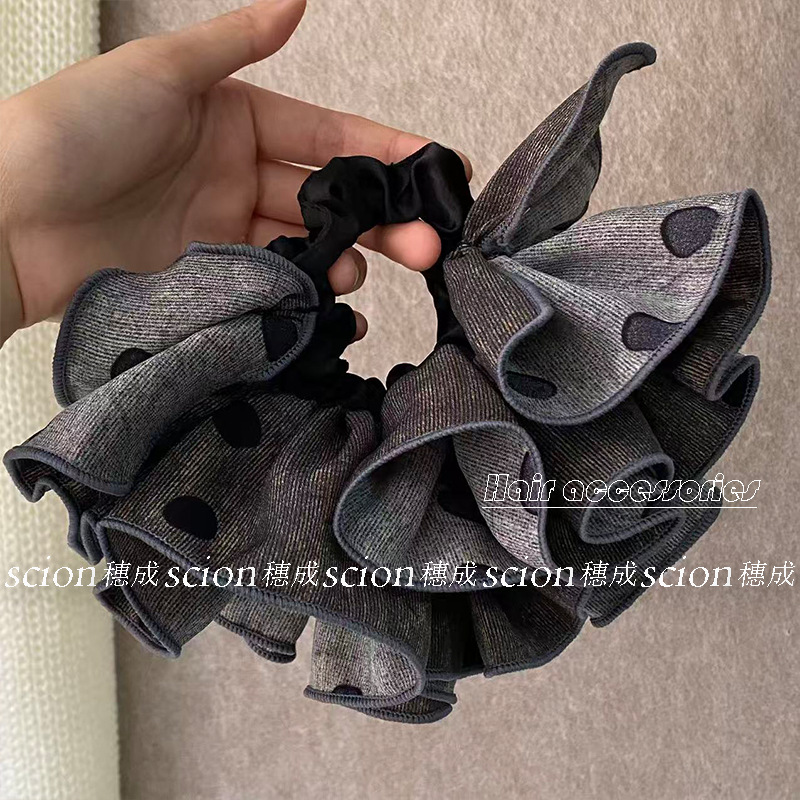 韩国东大门ins博主同款气质灰波点裙摆大肠发圈时尚通勤马尾头绳