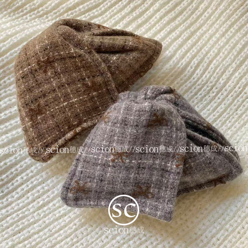 韩国秋冬加厚毛呢格纹蝴蝶结三角抓夹气质复古饱满后脑勺鲨鱼夹女