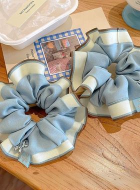 小狗吊坠蓝色系拼接大肠发圈女扎头发绳丸子头马尾头绳发饰新款女