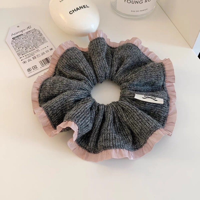韩系灰色毛线针织大号大肠发圈女气质扎头发丸子头发绳低马尾头绳