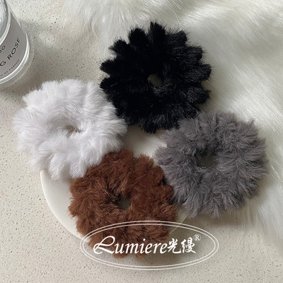 秋冬毛绒绒电话线发绳日韩ins纯色百搭高弹力马尾丸子头绳皮筋女