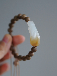 「古相思曲」秋韵相思浓 和田玉糖白琵琶知音沉香手串古风手链