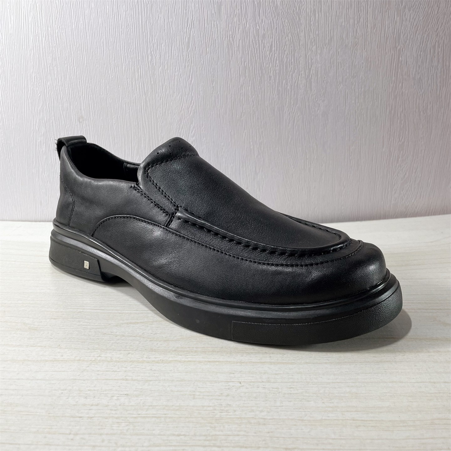 工厂断码清仓清仓真皮乐福鞋男黑色圆头一脚蹬舒适商务休闲皮鞋