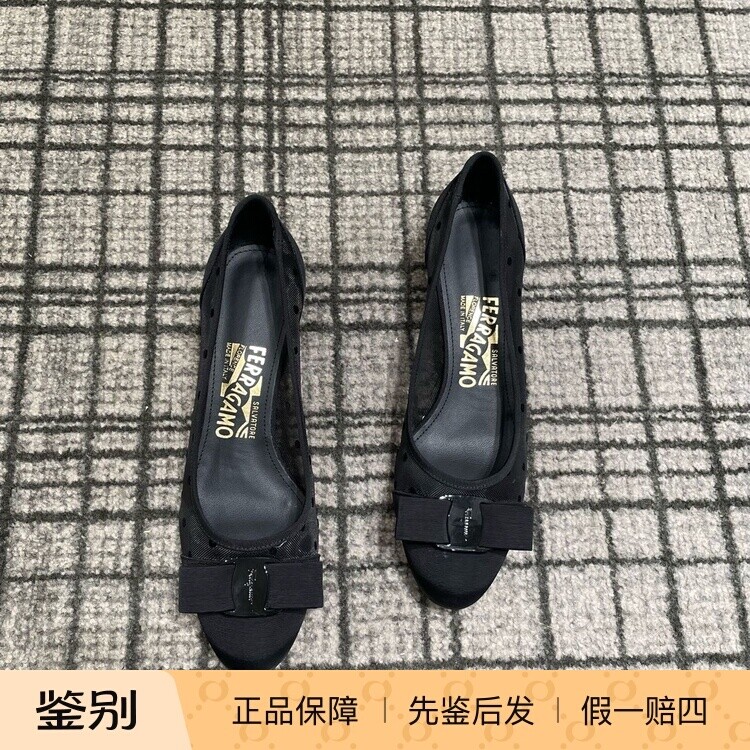 菲拉格慕黑色蝴蝶结高跟鞋36码