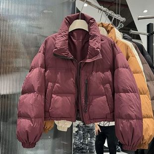 2025立领短款羽绒服女韩版小个子面包服时尚洋气宽松白鸭绒外套潮