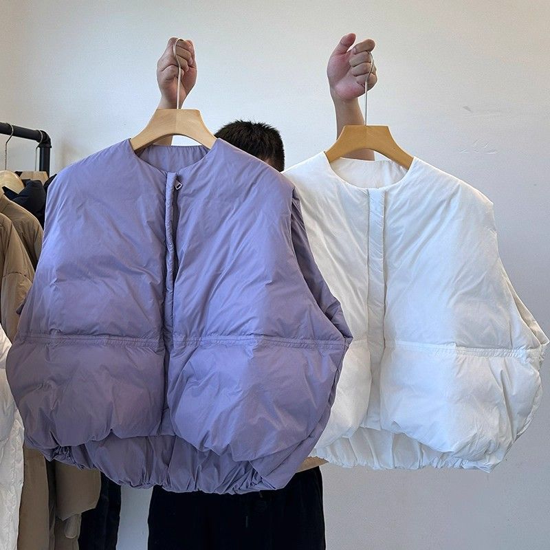 韩系紫色南瓜款羽绒马甲女2025年秋冬新款白鸭绒无袖外搭马夹外套