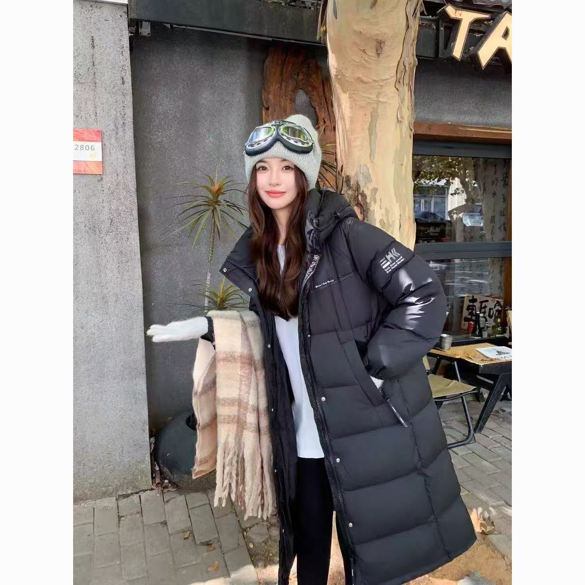 2025冬季长款白鸭绒羽绒服女韩版新款过膝休闲连帽加厚保暖外套潮