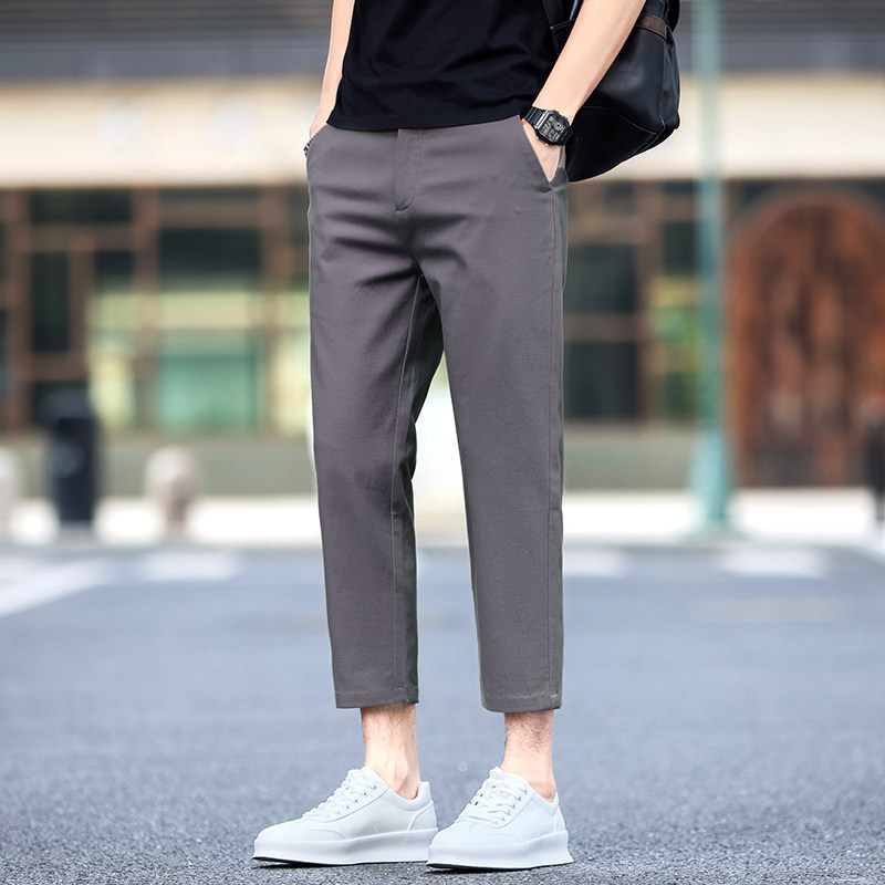 新款小个子显高八分裤男士小直筒九分裤舒适棉弹长裤子百搭休闲裤