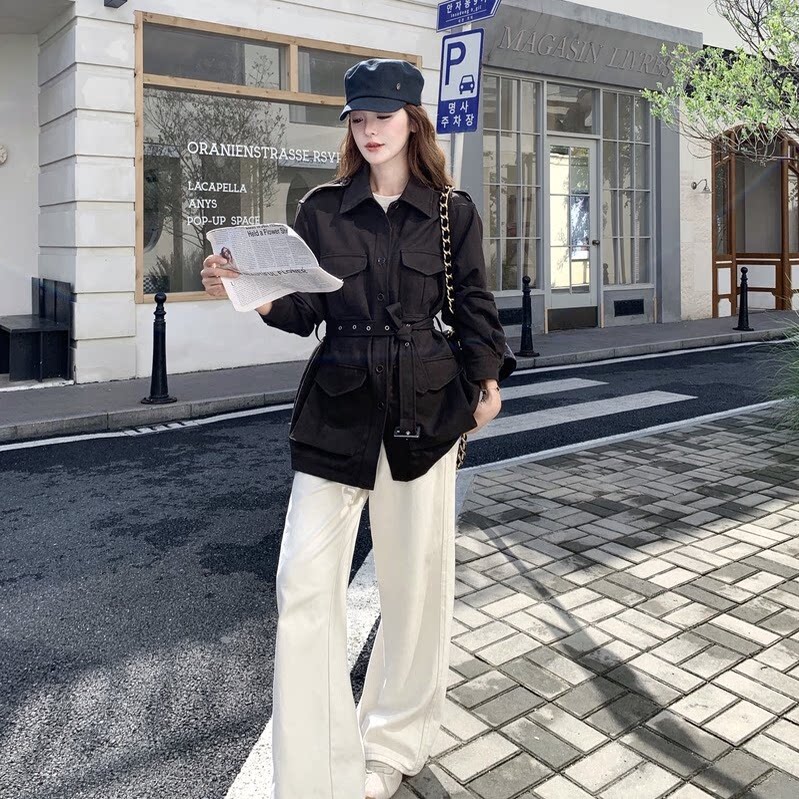 复古深咖工装风衣女2026早秋短外套