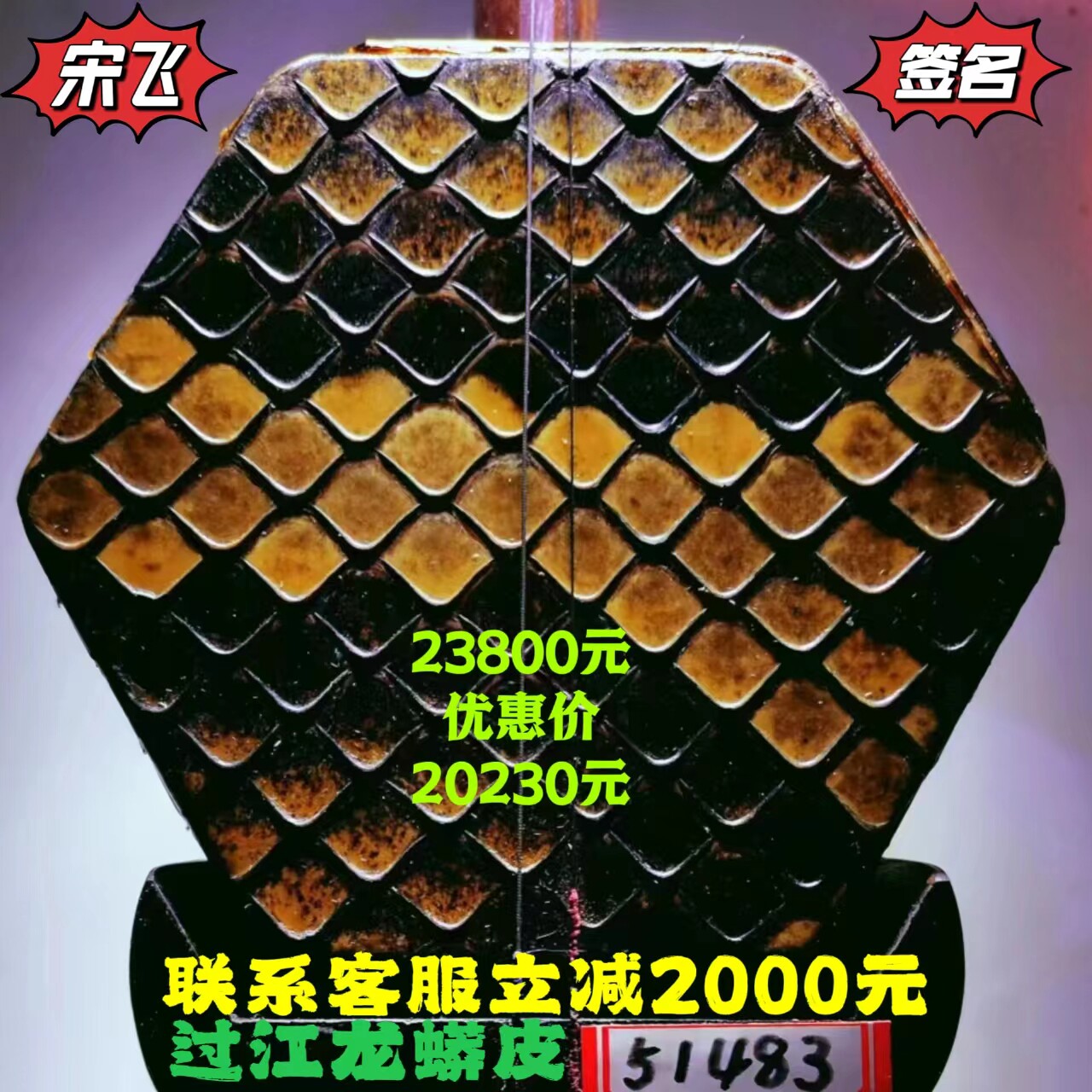宋飞鉴定签名虎的丘5148金章明清旧料老红木二胡过江龙肛门背部皮