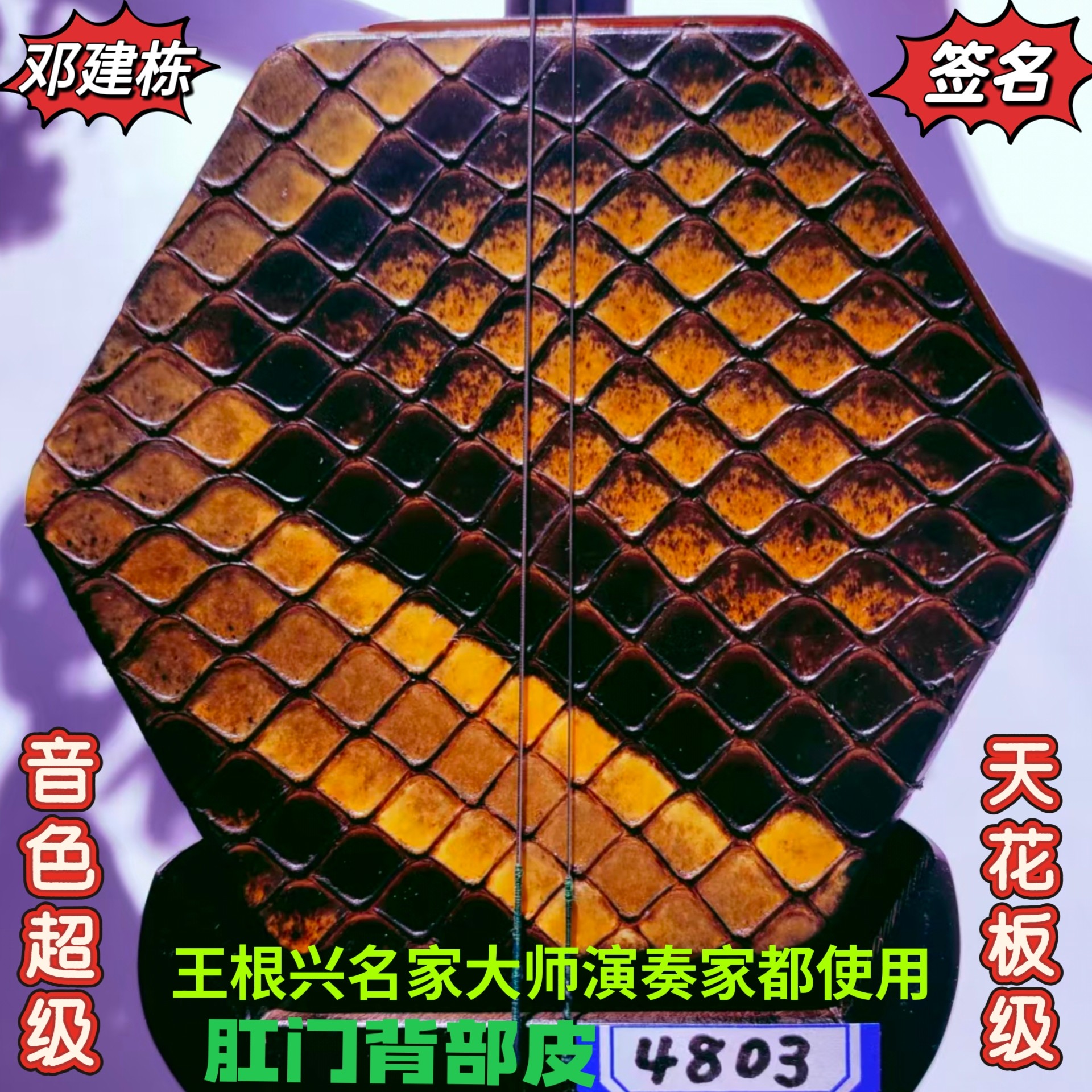 邓建栋鉴定签名王根兴家具旧料老红木二胡《全国获金奖十大品牌》