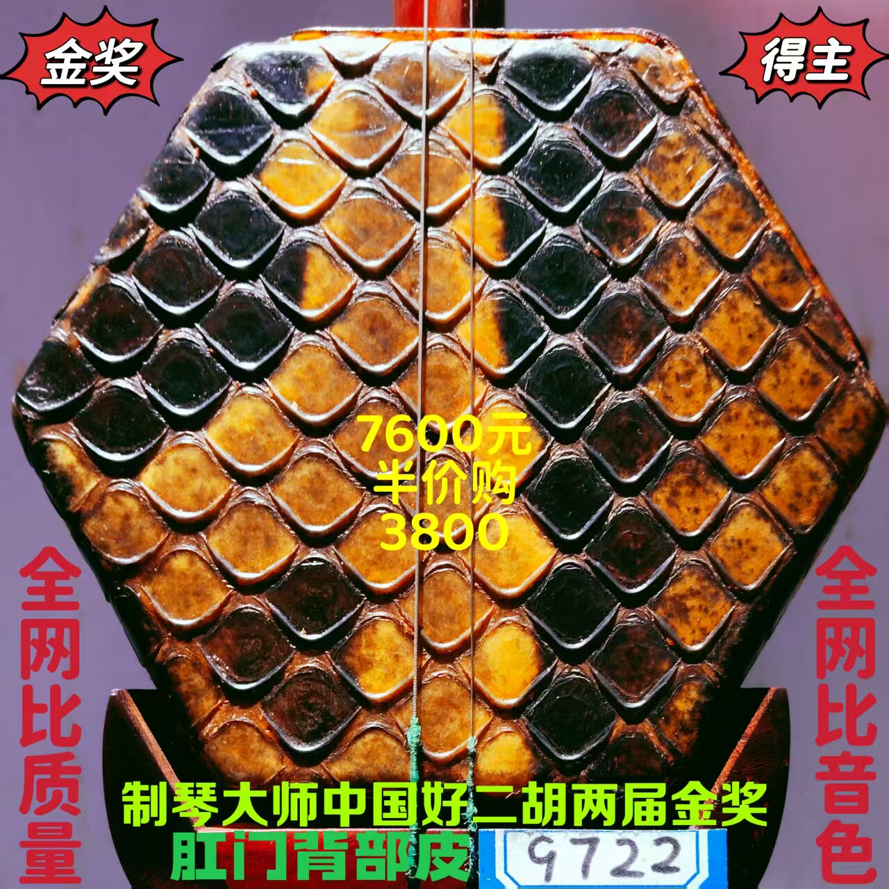 〔十大品牌中国好二胡获金奖〕韵声琴坊五星级明清旧料老红木二胡