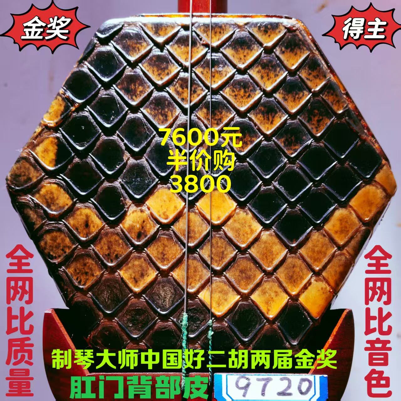 〔十大品牌中国好二胡获金奖〕韵声琴坊五星级明清旧料老红木二胡
