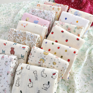 纯棉40支双层纱布婴幼儿亲肤泡泡纱绉布防蚊裤透气宝宝口水巾棉布