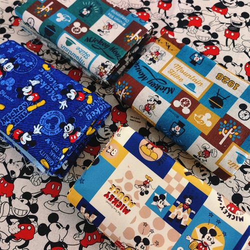 亚麻帆布料儿童卡通动漫手工DIY家居书包抱枕棉麻面料帆布米老鼠