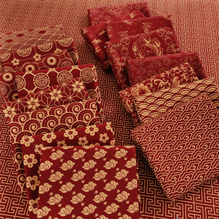 纯棉加密40支平纹国风祥纹酱红喜庆布婚礼寿宴年服背景贺岁抱被布