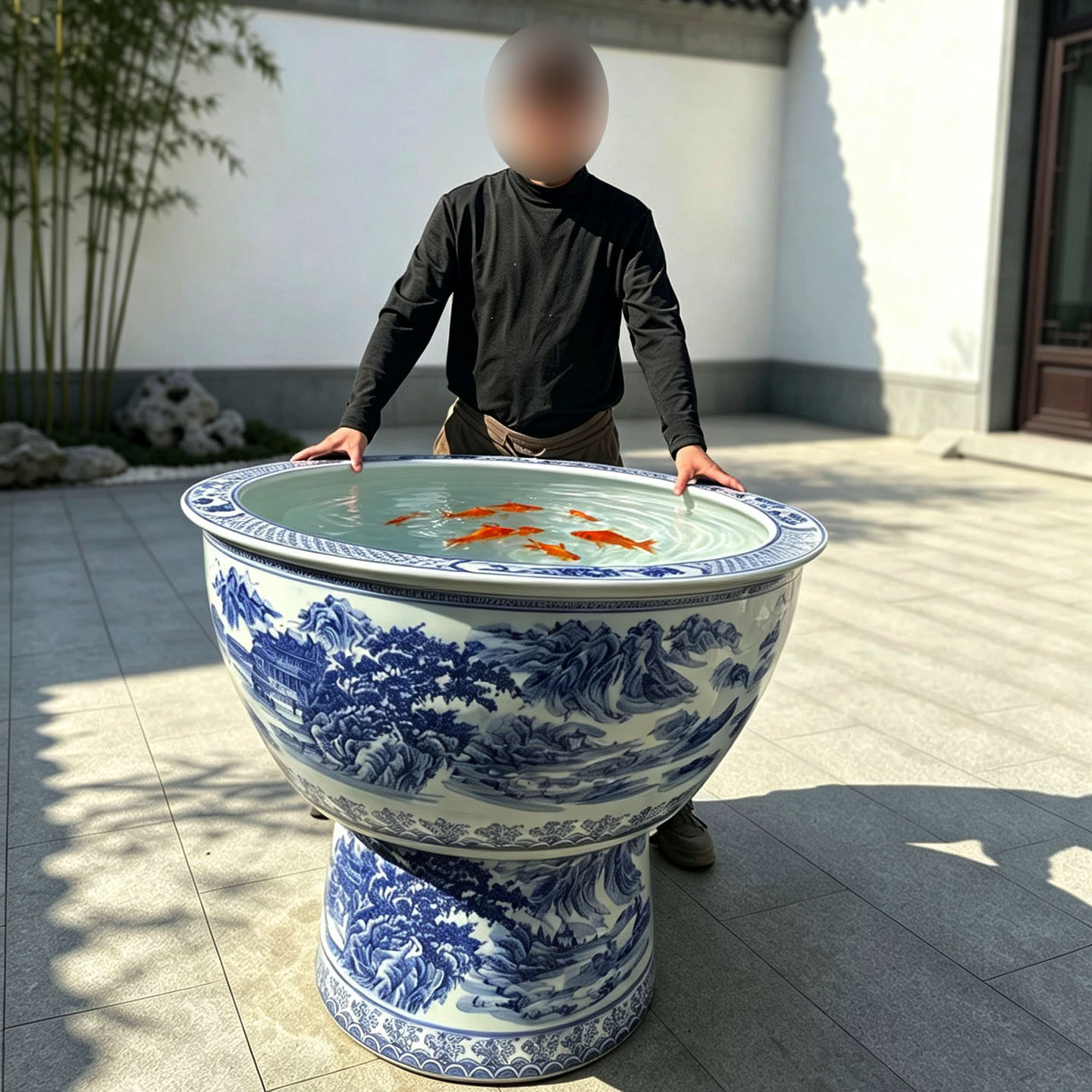 景德镇青花陶瓷鱼缸荷花水缸庭院公司摆件