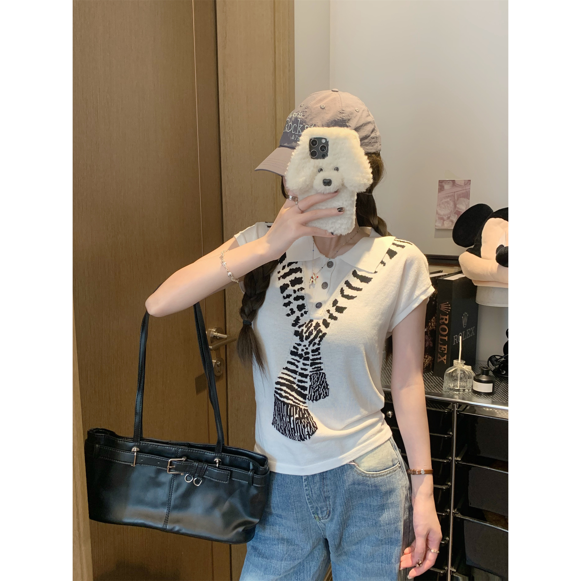 穿出时尚高级感单穿叠搭翻领套头短袖t恤夏慵懒风上衣撞色打底衫