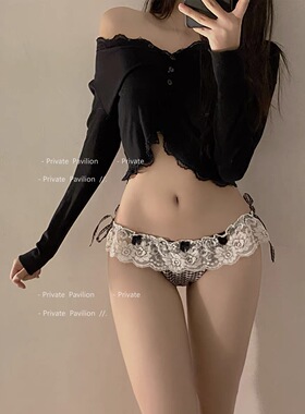 黑色萝莉内裤女性感纯欲蕾丝少女风系带可解开女生低腰诱惑纯棉裆