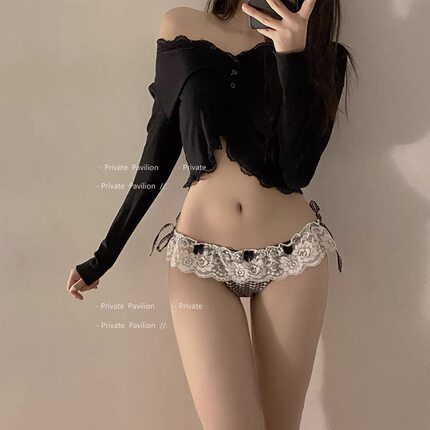黑色萝莉内裤女性感纯欲蕾丝少女风系带可解开女生低腰诱惑纯棉裆