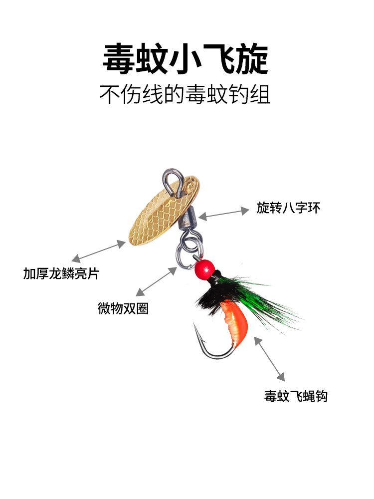 不伤线瓜子亮片绑好套装毒蚊飞蝇钩旋转钓组马口白条微物路亚假饵